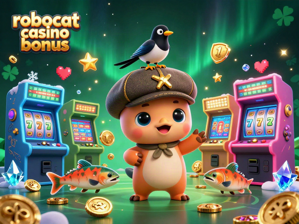 Elevate your gaming with the robocat casino bonus featuring characters in a vibrant casino setting.